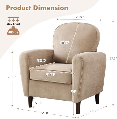 Accent Chair, Mid Century Modern Arm Chair with Thick Cushion and Back, Uphol...