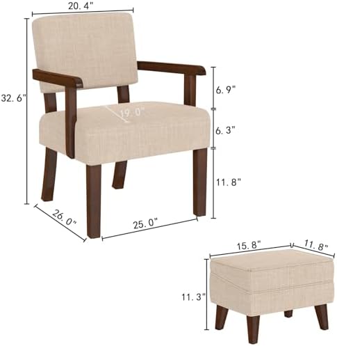 FAGAGA Accent Chairs with Adjustable Ottoman, Comfy Arm Footrest Set, Storage...