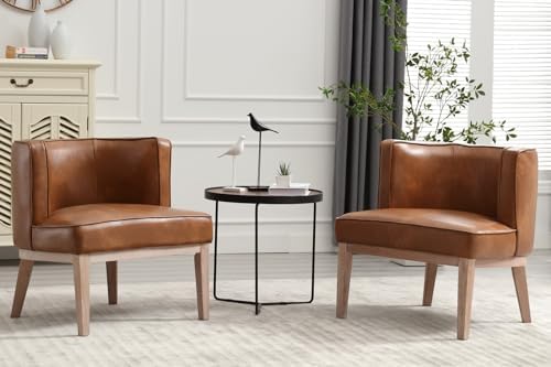 BESTANO Barrel Accent Chairs Set of 2, PU Leather Comfy Side Chairs, Brown