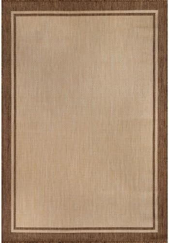 CAMILSON Outdoor Rug 5x7 Bordered Natural Brown Modern Area Rugs for Indoor a...