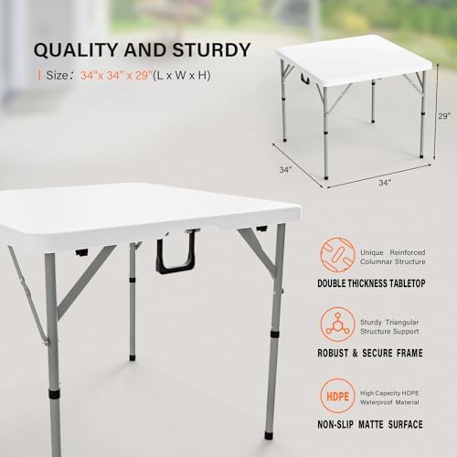 VINGLI 34" Fold in Half Square Table, Bi-Folding Commercial Portable Pla...