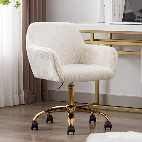 KCC Faux Fur Office Desk Chair, Comfy Swivel Armchair with Wheels, Upholstere...