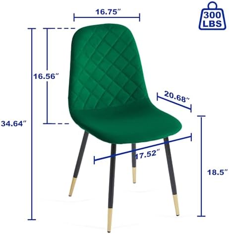 Green Velvet Dining Chairs Set of 6, Modern Kitchen & Dining Room Side Ch...