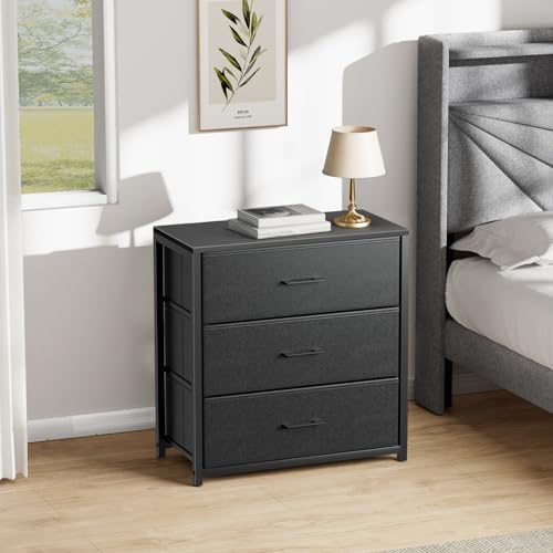 Memobarco Nightstand with 3 Fabric Drawers, Storage Dresser,Black