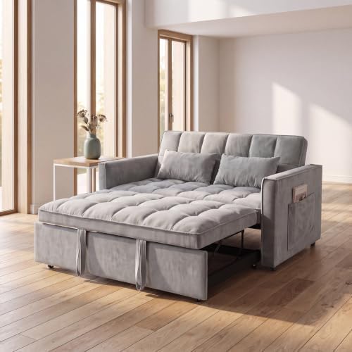 Sleeper Sofa Bed with Adjustable Backrest & Side Pockets, Gray