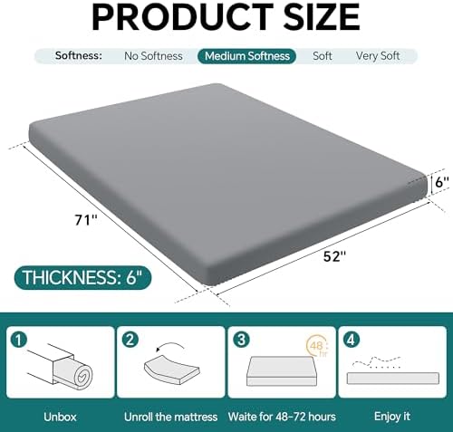 HOMBYS Memory Foam Futon Mattress, Foldable Sofa Bed Mattress with Removable ...