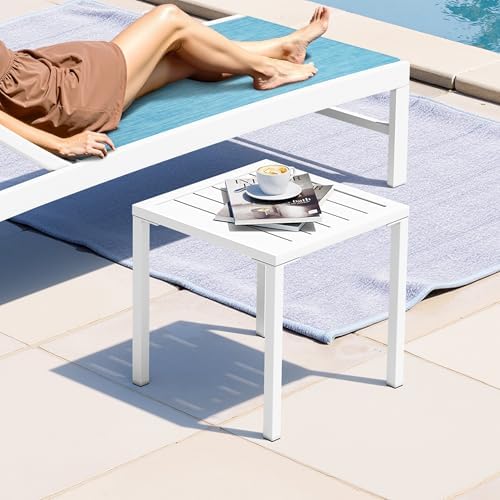Crestlive Products Aluminum Outdoor Side Table, Pool Lounge Chair Side Table,...
