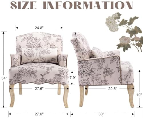 Floral Accent Chair Rustic Farmhouse Bedroom Chair Comfy Upholstered