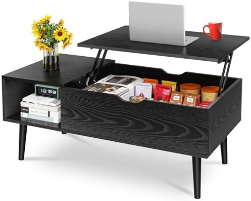 OLIXIS Wood Lift Top Coffee Table with Hidden Compartment and Large Storage S...