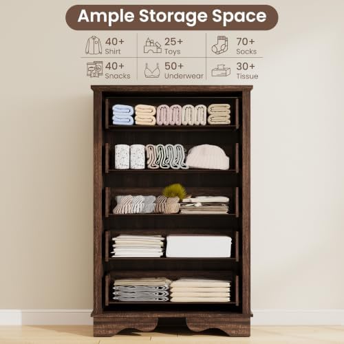 Garvee Brown 5 Modern Chest of Drawers Dresser with Storage for Bedroom
