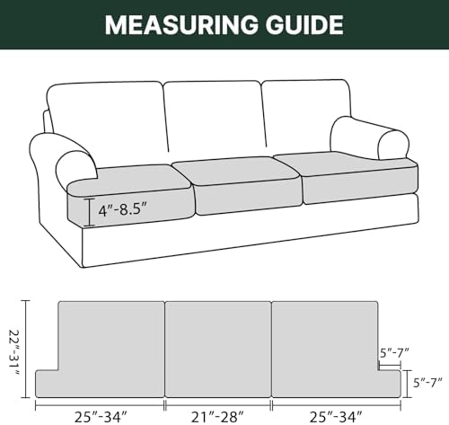 H.VERSAILTEX Stretch 3 Piece T Cushion Sofa Slipcovers Individually Sofa Cush...