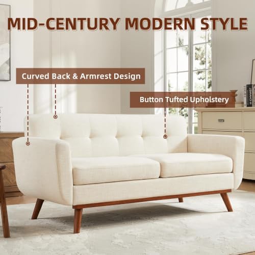 Kingfun 65.2" W Loveseat Sofa, Mid Century Modern Decor Love Seat Couche...