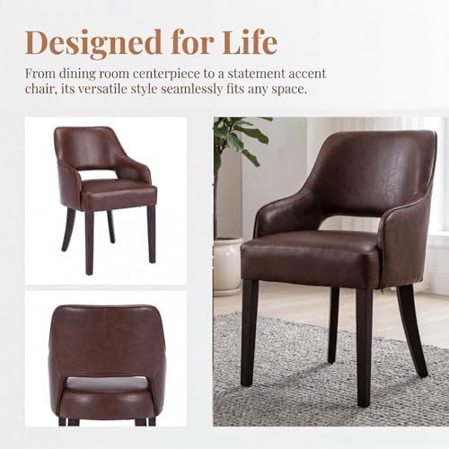 Faux Leather Upholstered Dining Chairs Set of 2 with Arms