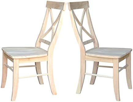 IC International Concepts Set of 2 X-Back Solid Wood Chairs, Unfinished