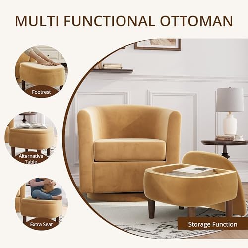 360° Swivel Accent Chair with Storage Ottoman Set of 2