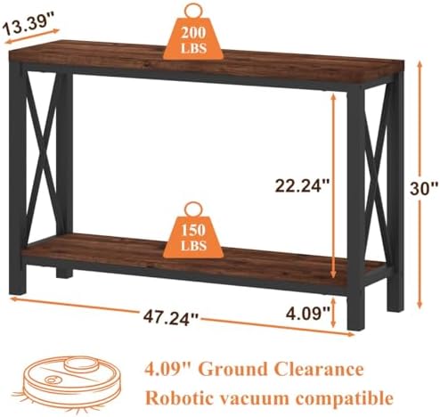BON AUGURE 2 Tier Console Table for Entryway, Metal Wood Sofa Table Behind Co...