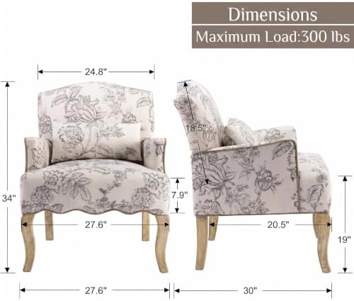 Shunzhi Floral Accent Chairs Set of 2 Farmhouse Upholstered Armchair Linen Re...