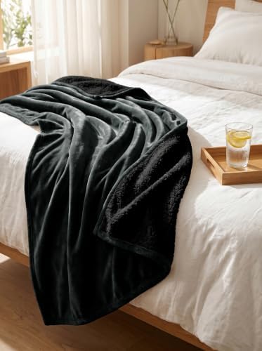 Utopia Bedding Reversible Plush Sherpa Blanket Queen Size Black, 90x90 Inch
