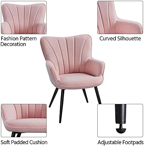 Yaheetech Accent Chair, Upholstered Armchair with Metal Legs, Pink