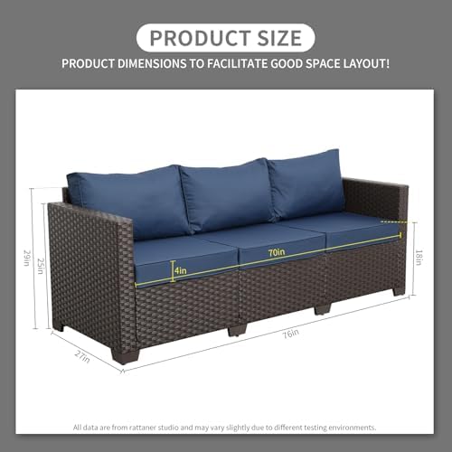 Rattaner 3-Seat Patio Wicker Sofa, Outdoor Rattan Couch Furniture Steel Frame...