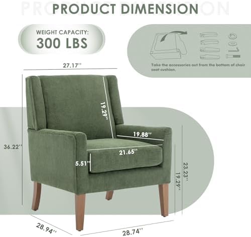 COLAMY Modern Wingback Living Room Chair, Upholstered Fabric Accent Armchair,...