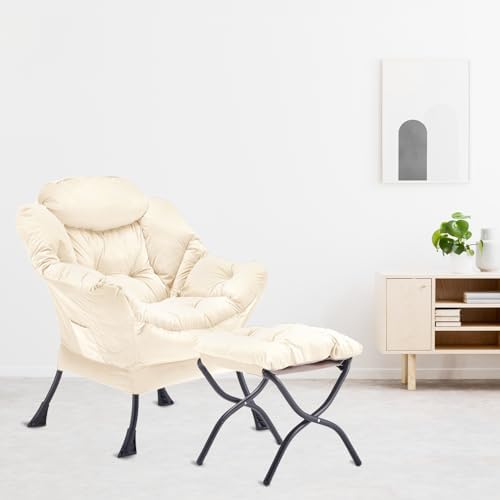 Youtanic Lazy Chair with Folding Ottoman, Accent Chair Velvet Upholstered wit...