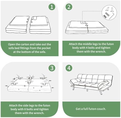 MUUEGM 71-Inch Futon Sofa Bed, Convertible Loveseat Sleeper | Airy Light Gray...