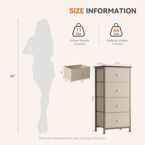 Sweetcrispy Dresser for Bedroom, 4 Drawer Storage Cabinet, Tall Nightstand