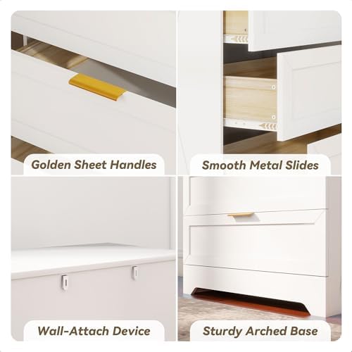 FTZxHKLX White 4 Drawer Dresser for Bedroom, Modern Chest of Drawers