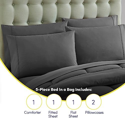Sweet Home Collection 5 Piece Comforter Set Bag Solid Color All Season Soft D...
