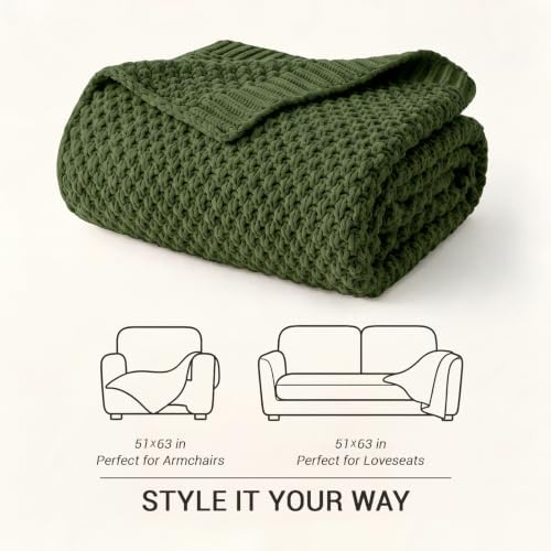 Longhui bedding Chunky Cable Knit Throw Blanket Lightweight Olive Green 100% ...