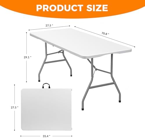 Lakhow 6FT Folding Table, Fold in Half Heavy Duty Rectangular Plastic Utility...