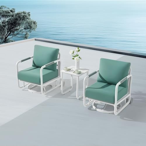 3 Piece Patio Outdoor Aluminum Swivel Rocking Chair with Coffee Table and 6.7...