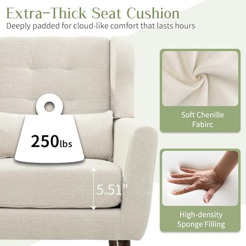 cinkehome Accent Arm Chairs for Living Room, Chenille Upholstered Mordern Arm...