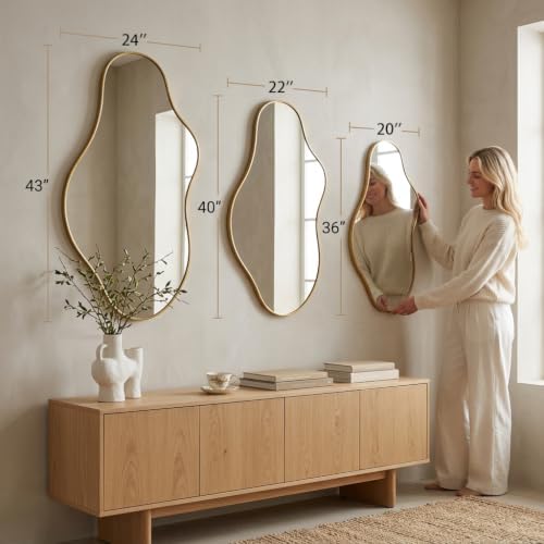 Irregular Wall Mirror 22"x40" Gold Abstract Asymmetrical Mirrors fo...