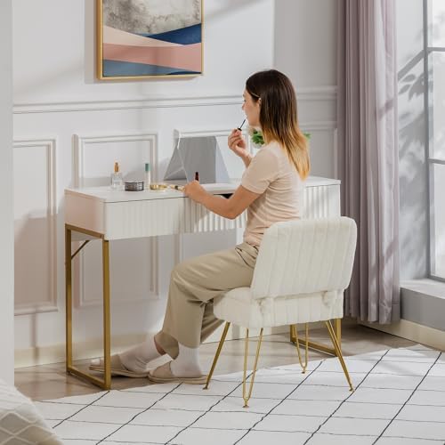 Vanity Chair with Storage | Comfy Ottoman with Folding Back