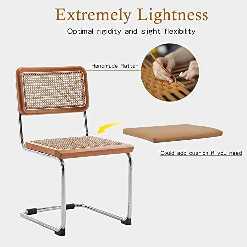 Alunaune Modern Mid Century Dining Chairs Set of 2, Upholstered Natural Ratta...