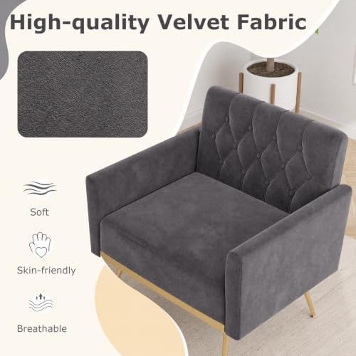 Giantex Modern Velvet Accent Chair, Upholstered Single Sofa Chair (Grey)