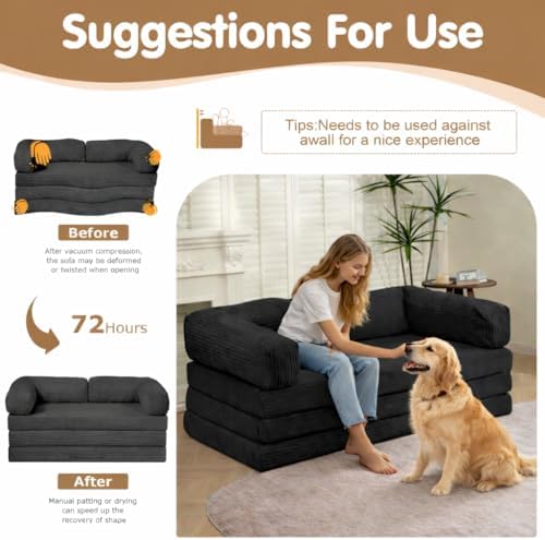 Convertible Sofa Bed Queen,5-in-1 Tri-Fold Boneless Couch with Removable Armr...