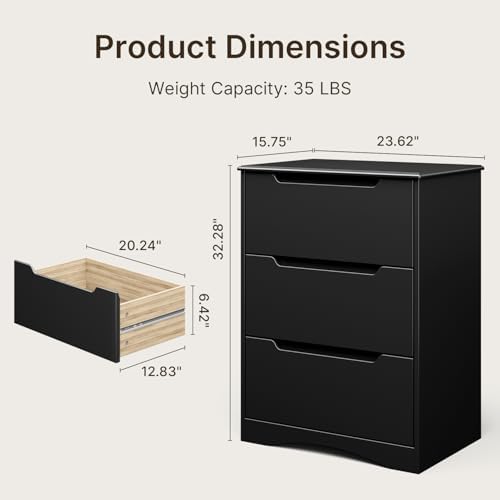 Gizoon 3 Drawers Chest, Bedroom Drawer Dresser with Large Storage Capacity