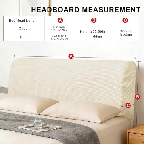 ANARACHON Stretch Bed Headboard Cover, Small Square Jacquard Bed Headboard Slipcover Soft Dustproof Protector Cover for Bedroom Decor(White, Queen:59")