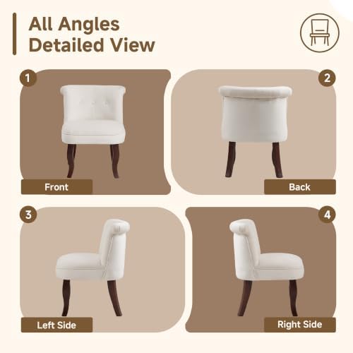 Velvet Vanity Chair with Back, Upholstered Tufted Vanity Stool with Solid Woo...