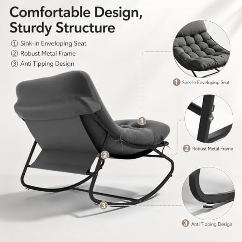 Aoxun Outdoor Rocking Chair with Ottmans, Cozy Papasan Rocking Chair with Thi...
