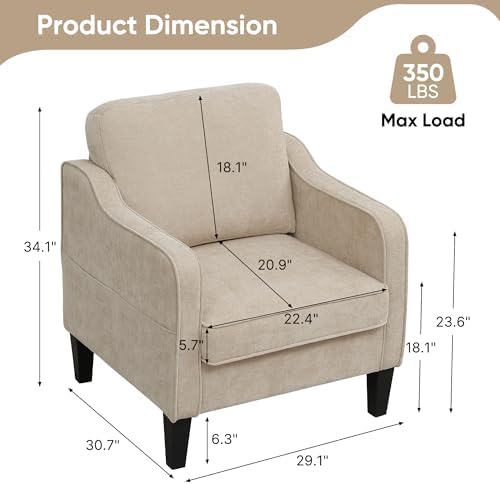 Accent Chairs Set of 2, Upholstered Living Room Chair with Side Pockets, Mid ...