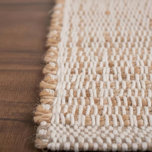 5X7 Jute & Cotton Rug Braided Boho Rugs - Farmhouse Decor - Hand Woven Na...