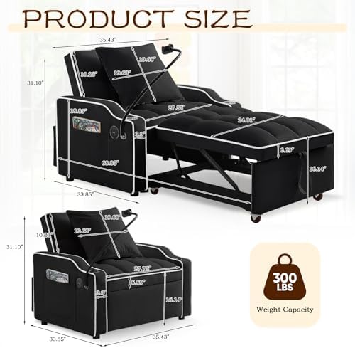 Sleeper Sofa Chair Bed, Convertible 3-in-1 Sofa Armchair, Adjustable Sleeper ...