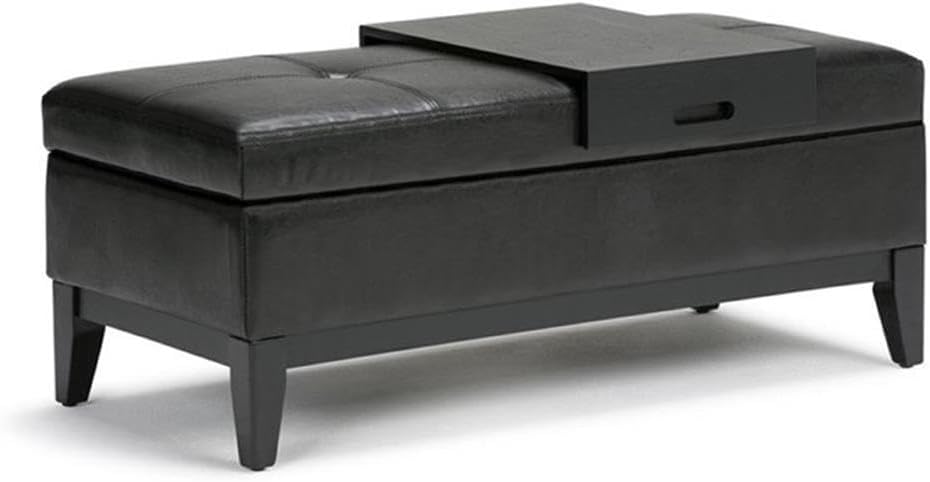 42"W Leather Storage Ottoman Bench with Lift Top and Trays, Footrest wit...