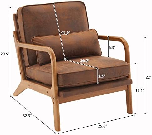 Bonnlo Microfiber Rustic Mid Century Modern Accent Chair, Soild Wood Padding ...