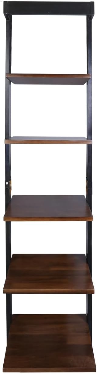 Kavari 5-Tier Leaning Ladder Bookcase with Solid American Gum Shelves - Black...