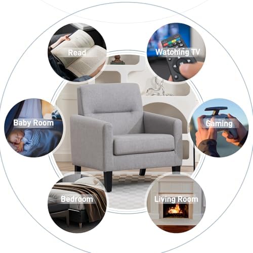Accent Chairs Set of 2, Mid Century Modern Living Room Chairs, Light Grey